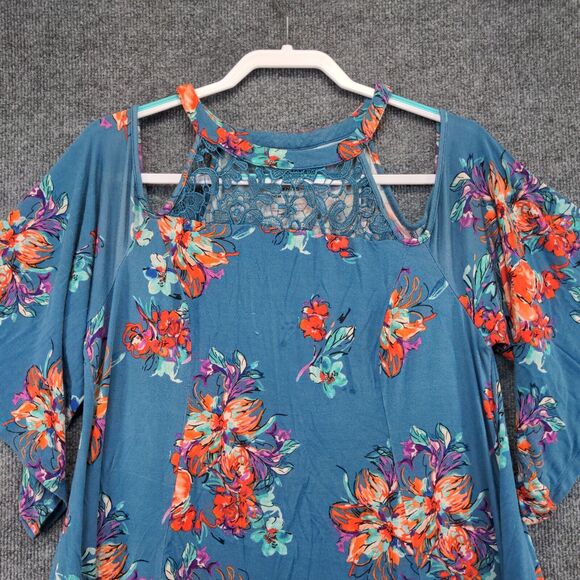 Torrid Women's Super Soft Knits A-Line Floral Dress Blue Size 00 Cold Shoulder - Picture 8 of 13